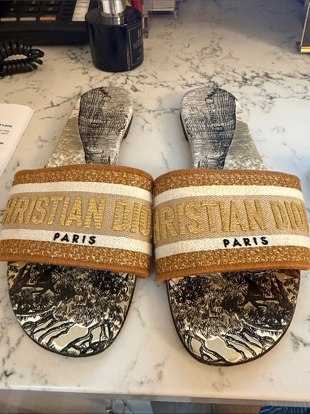 Dior metallic gold thread slide